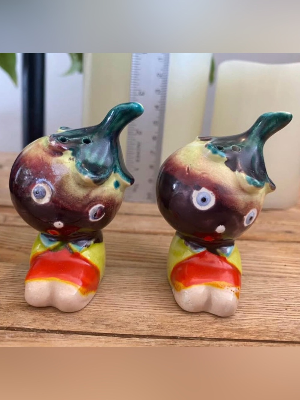 Vintage Anthropomorphic Eggplant Person Salt & Pepper Shakers Set Japan Kitsch